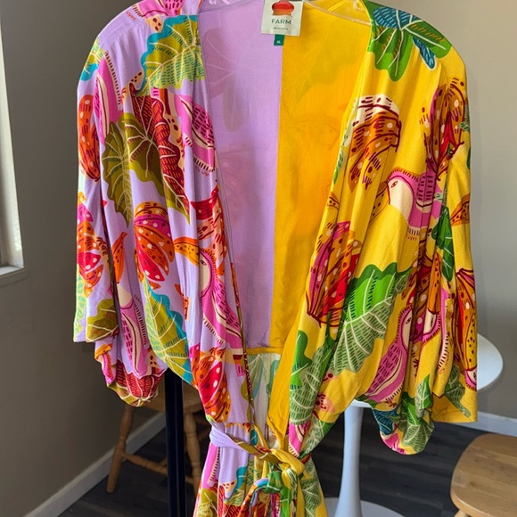 Farm Rio Tropical Mixed Beaks & Bananas Maxi Wrap Dress Size XL Multicolored - Picture 10 of 16